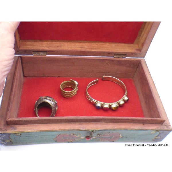 Boîte à bijoux bouddhiste en pierres vieillies Artisanat tibétain bouddhiste BAT15