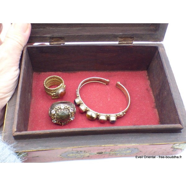 Boîte à bijoux bouddhiste look antique Artisanat tibétain bouddhiste BAT16