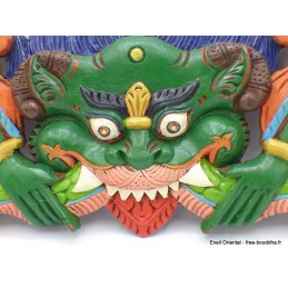 Décoration murale en bois Mahakala peint à la main Décoration tibétaine CHEP2
