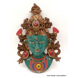 Masque de Tara en résine serti de pierres Artisanat tibétain bouddhiste MATV5