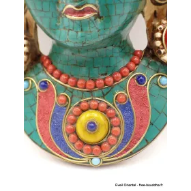 Masque de Tara en résine serti de pierres - Artisanat Tibétain - Sculpture, tableau, masque mural bouddhiste