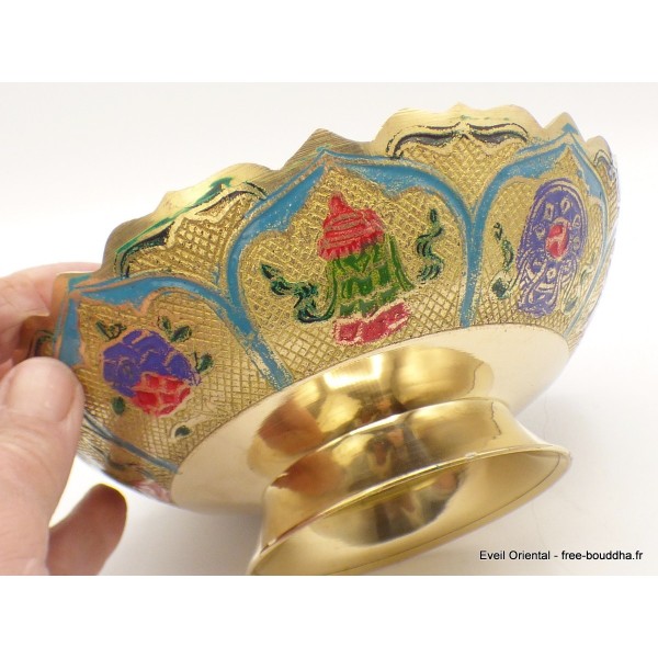 Grand bol d'offrande laiton émaillé 19 cm plusieurs coloris Bols d'offrandes bouddhistes GBOL1