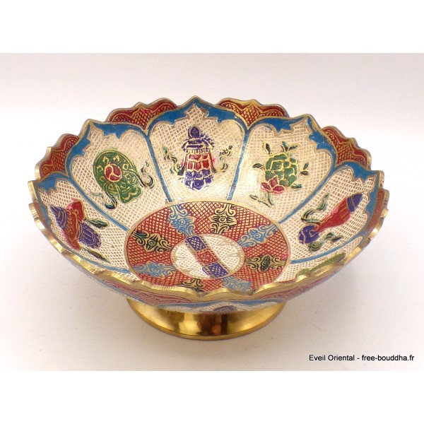 Grand bol d'offrande laiton émaillé 19 cm plusieurs coloris Bols d'offrandes bouddhistes GBOL1