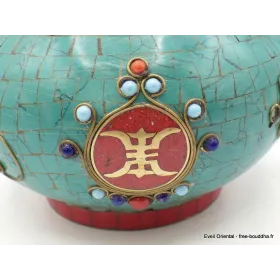Théière tibétaine en pierres turquoise et corail - Artisanat tibétain bouddhiste