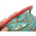 Théière tibétaine en pierres turquoise et corail Artisanat tibétain bouddhiste TH1