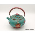 Théière tibétaine en pierres turquoise et corail Artisanat tibétain bouddhiste TH1