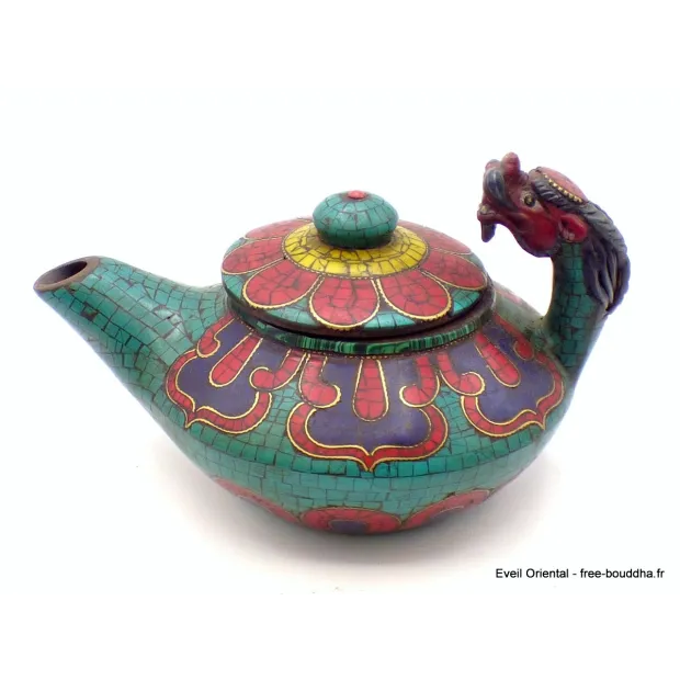 Théière tibétaine Dragon en fonte - Artisanat tibétain bouddhiste