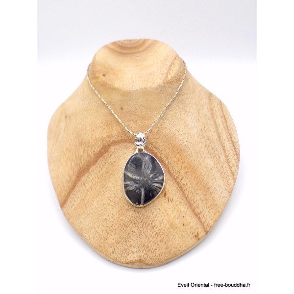 Gros Pendentif argent Chrysanthème bélière feuille Pendentifs pierres naturelles GH11.1