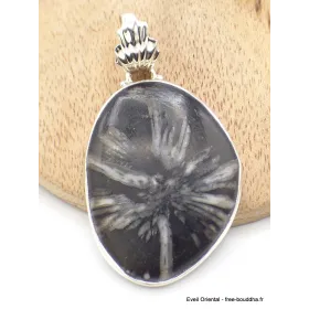 Gros Pendentif argent Chrysanthème bélière feuille - Pendentifs pierres naturelles