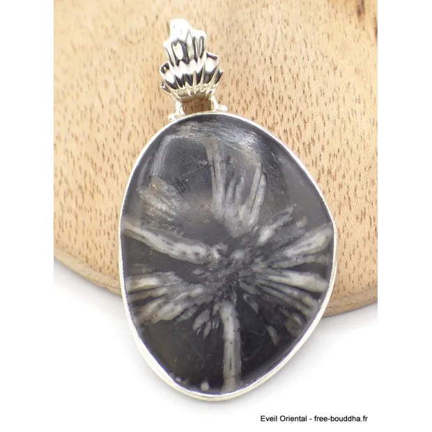 Gros Pendentif argent Chrysanthème bélière feuille - Pendentifs pierres naturelles
