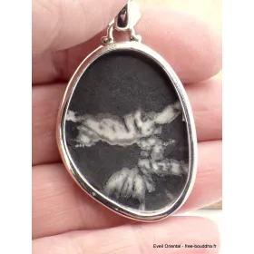 Gros Pendentif argent Chrysanthème bélière feuille - Pendentifs pierres naturelles