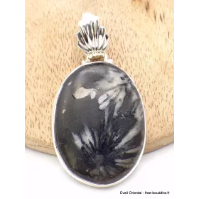 Pendentif argent Chrysanthème bélière feuille - Pendentifs pierres naturelles