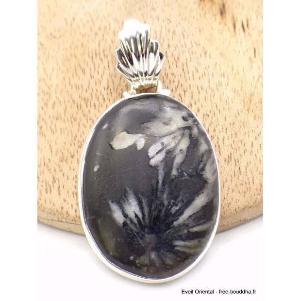 Pendentif argent Chrysanthème bélière feuille - Pendentifs pierres naturelles