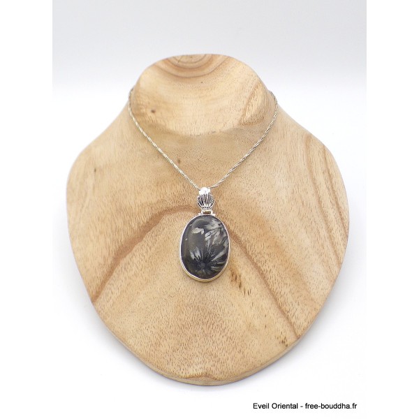 Pendentif argent Chrysanthème bélière feuille Pendentifs pierres naturelles GH11.2