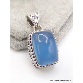 Pendentif Calcédoine bleue rectangulaire style ancien Pendentifs pierres naturelles AW67.1