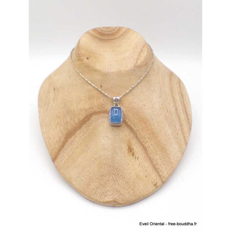 Pendentif En Calcédoine Bleue Sur Argent 925 - 5,6g - Forme Triangle - Occasion