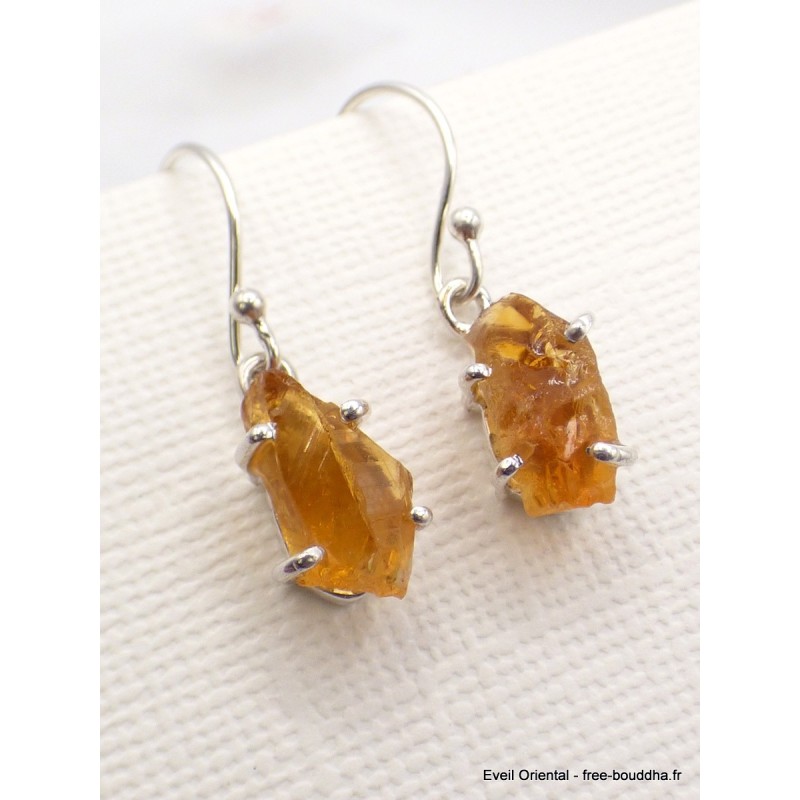 Boucles d'oreilles Citrine brute serties griffes Boucles d'oreilles en pierres AW84