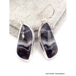 Boucles d'oreilles Agate noire à bandes forme larme Bijoux en Agate XV107.4