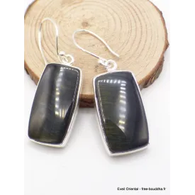 Boucles d'oreilles en Oeil de Tigre Bleu rectangulaires - Bijoux en Oeil de Faucon