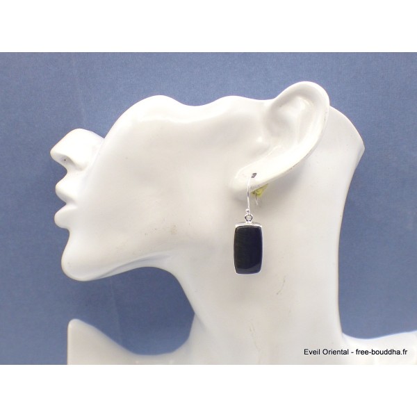 Boucles d'oreilles en Oeil de Tigre Bleu rectangulaires Bijoux en Oeil de Faucon AW85