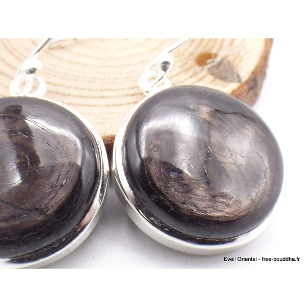 Boucles d'oreilles Hypersthène rondes Boucles d'oreilles en pierres AW92