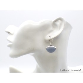 Boucles d'oreilles Angelite bleue anhydrite semi-rondes Bijoux en Angélite AW96