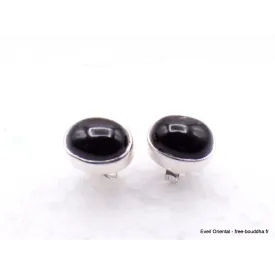 Clous d'oreilles Black Star Diopside ronde ou ovale - Boucles d'oreilles en pierres naturelles
