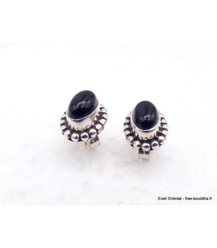 Clous d'oreilles Onyx noir cabochon Boucles d'oreilles en pierres AW100.1