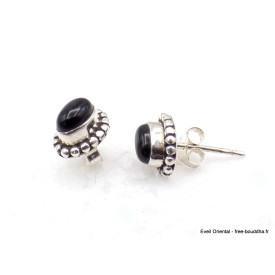 Boucles Onyx noir ovales en argent 925