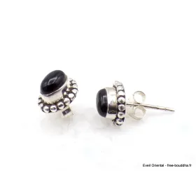 Clous d'oreilles Onyx noir cabochon - Boucles d'oreilles en pierres naturelles