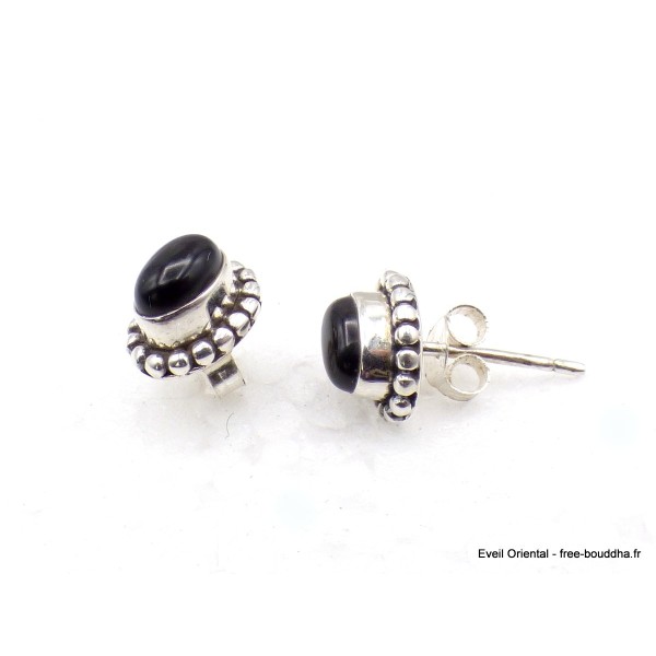 Clous d'oreilles Onyx noir oval Boucles d'oreilles en pierres AW100.1