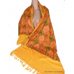 Châle laine style oriental jaune doré Pashminas laine et broderies NCT8
