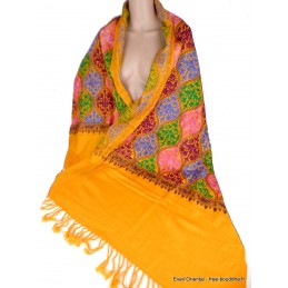 Châle laine style oriental jaune multicolore Pashminas laine et broderies NCT9