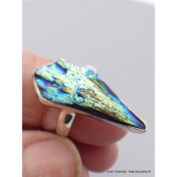 Bague en Cyanite noire Aura bleue verte taille 59 Bijoux en Cyanite Noire AW107.3