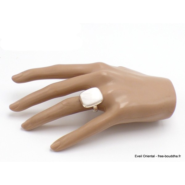 Bague Scolecite blanche rectangulaire taille 60 Bijoux en Scolecite AW115.2