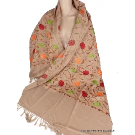 Châle laine ethnique beige doré brodé - Châles en laine faits main