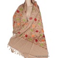 Châle laine ethnique beige doré brodé Pashminas laine et broderies NCT5