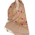 Châle laine ethnique beige doré brodé - Châles en laine faits main