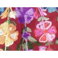 Châle népalais bordeau brodé fleurs - Châles en laine faits main