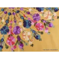 Châle népalais jaune moutarde brodé fleurs - Châles en laine faits main