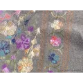 Châle femme Gris souris brodé fleurs - Châles en laine faits main