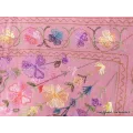 Châle ethnique brodé fleurs vieux rose - Châles en laine faits main