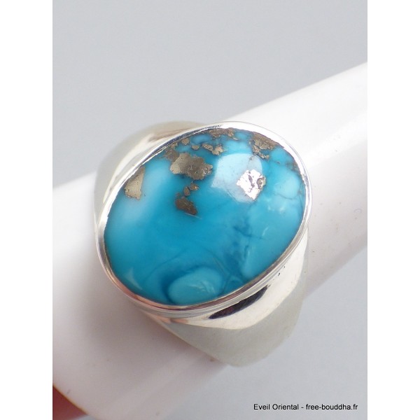Chevalière homme Turquoise avec pyrite ovale taille 67 Bagues pierres naturelles AW118.1