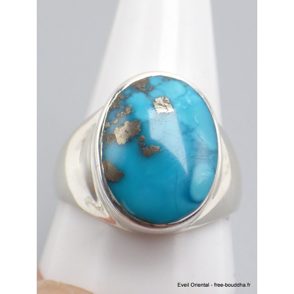 Chevalière homme Turquoise avec pyrite ovale taille 67 Bagues pierres naturelles AW118.1