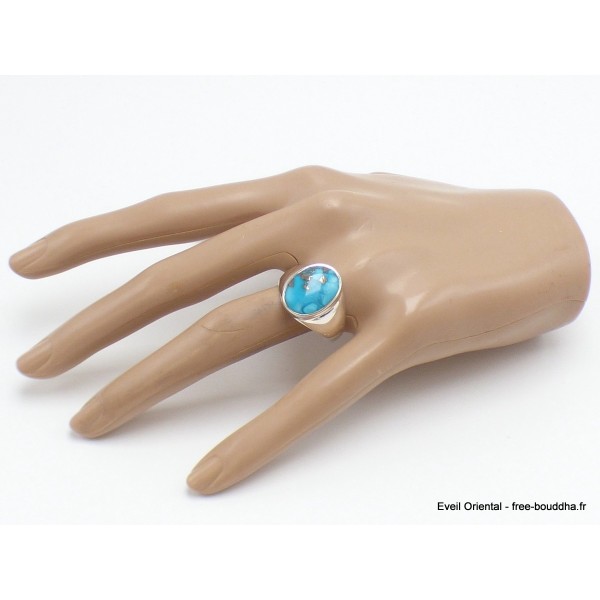 Chevalière homme Turquoise avec pyrite ovale taille 67 Bagues pierres naturelles AW118.1