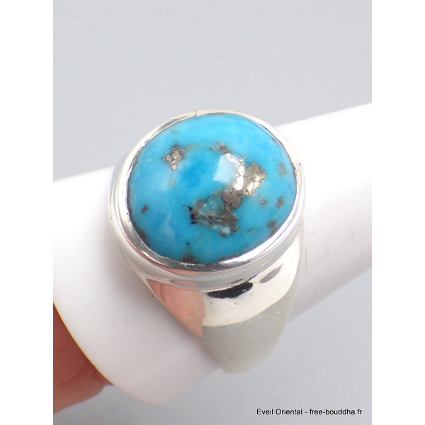 Chevalière homme Turquoise avec pyrite rectangulaire taille 69 Bagues pierres naturelles AW118.3