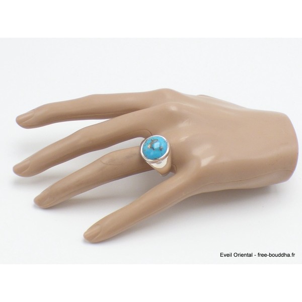 Chevalière homme Turquoise avec pyrite rectangulaire taille 69 Bagues pierres naturelles AW118.3