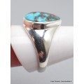 Chevalière homme Turquoise avec pyrite forme goutte T 67 Bagues pierres naturelles AW118.4