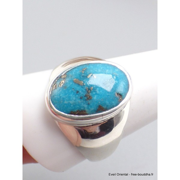 Bague chevalière Homme Turquoise avec pyrite taille 67 Bagues pierres naturelles AW118.7