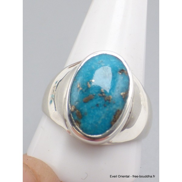 Bague chevalière Homme Turquoise avec pyrite taille 67 Bagues pierres naturelles AW118.7